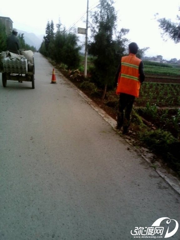 正在铲路边的草，要下雨了